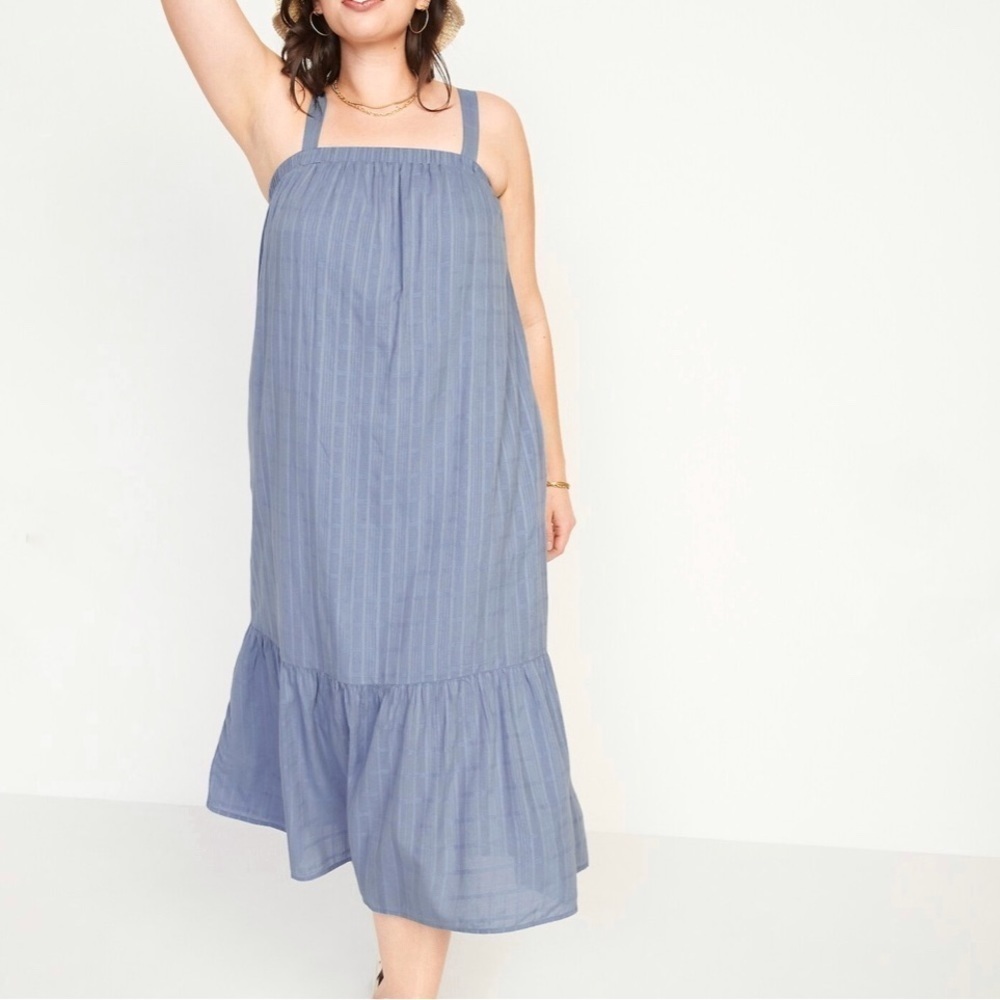 Old Navy Tie Back Tiered Swing Midi Dress Blue - XS